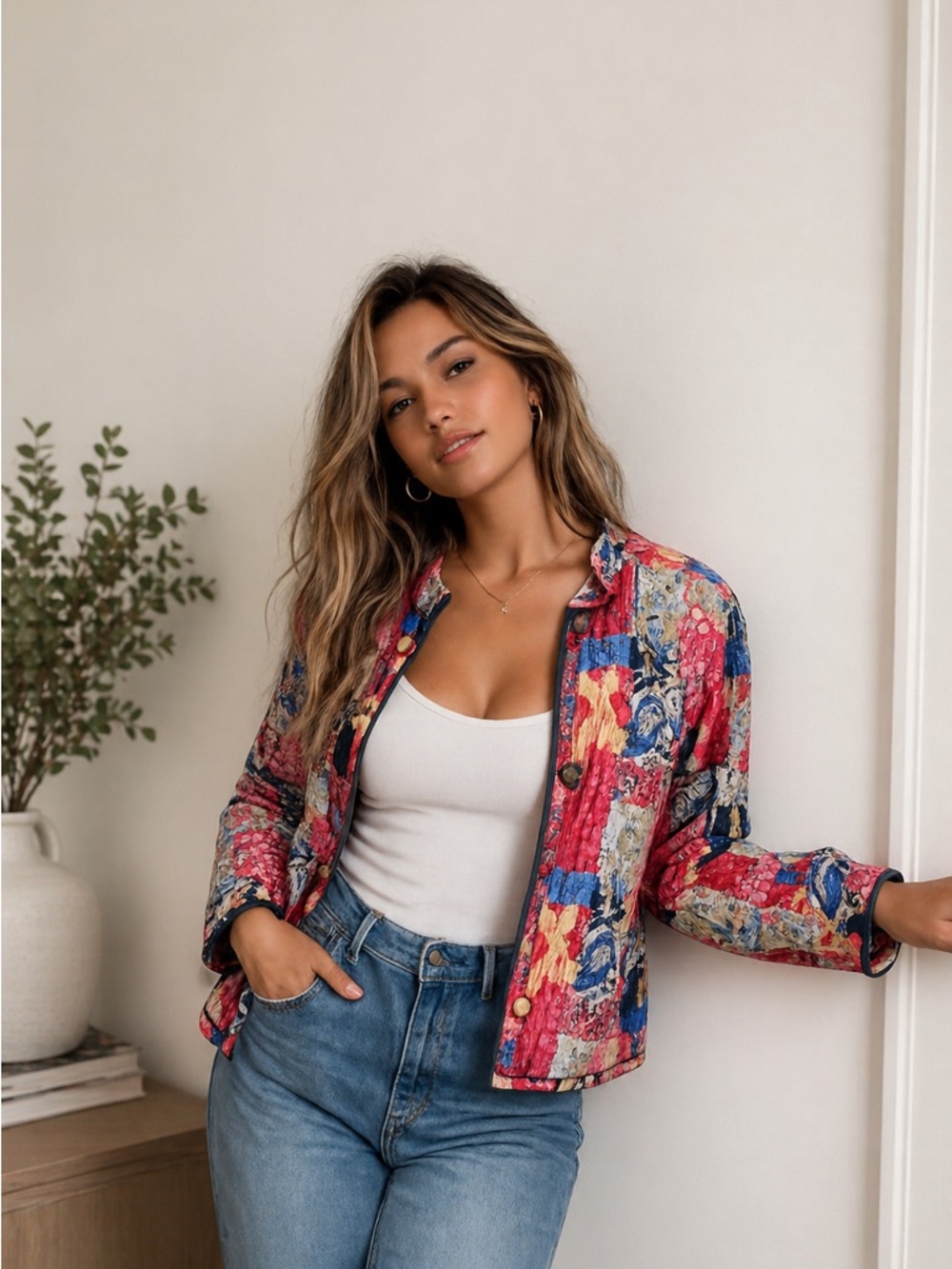 Boho Patchwork Quilted Jacket Indie Sleaze Y2K Vintage Cotton Coat